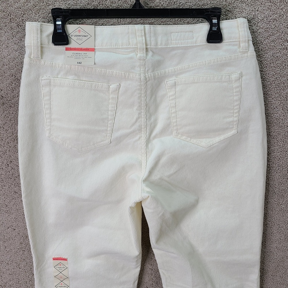 St Johns Bay Pants Womens 10 Ivory Corduroy Straight Leg Cotton Stretch NEW - Picture 4 of 13